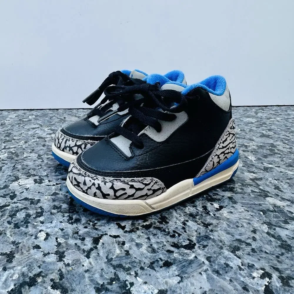 Rare Nike Air Jordan 3 III Retro Black/ROYAL Blue Cement TD Baby 6C 832033-007